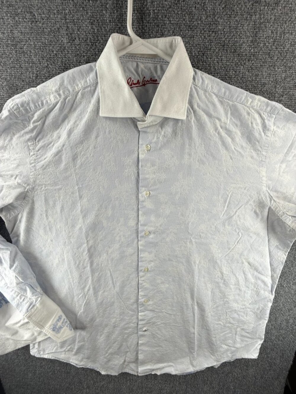 Robert Graham XL Cotton Floral French Cuff Contrast Collar Blue Shirt Mens Adult